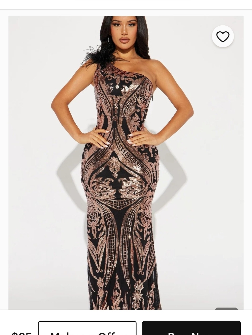 Fashion Nova Black One-Shoulder Dress with Rose Gold Sequin Design